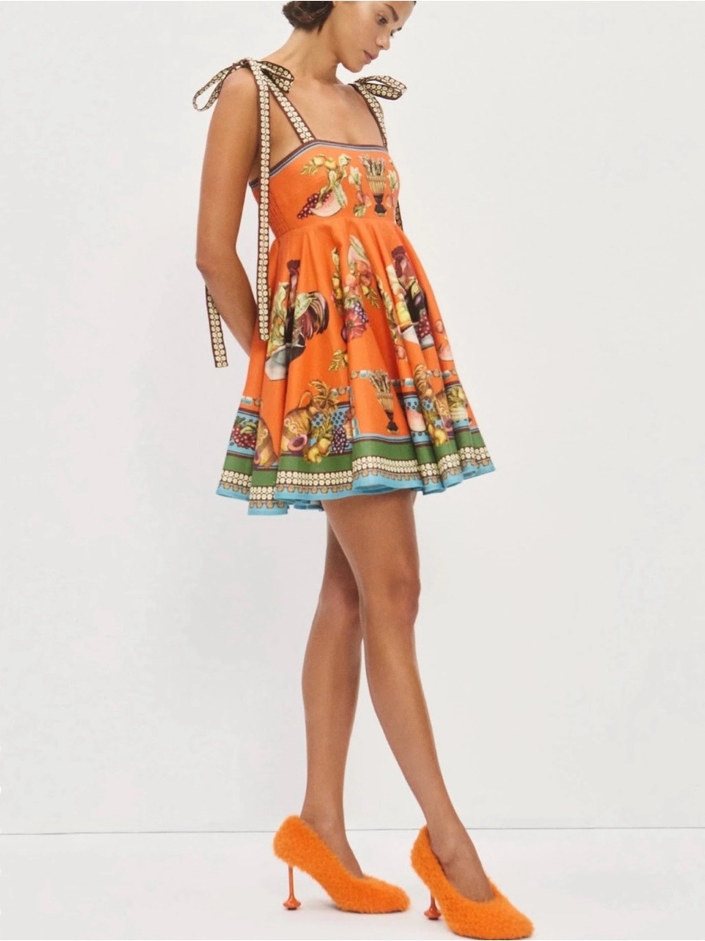 NWT - Caroline Constas Floral Orange Tie-Shoulder Sundress - Small